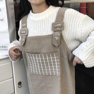 Embroidered Corduroy Loose-fit Jumper Dress