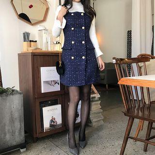 Set: Knit Top + Sleeveless Double-breasted Tweed Dress