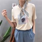 Printed Short-sleeve T-shirt With Neck Scarf