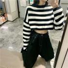 Striped Crop Sweater Stripes - Black & White - One Size