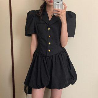 Puff-sleeve Shirred Blazer Dress