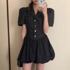 Puff-sleeve Shirred Blazer Dress