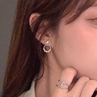 Flower Faux Pearl Hoop Drop Earring 1 Pair - White - One Size