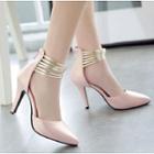 Faux Leather Strappy High Heel Pumps