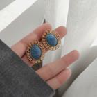 Retro Alloy Oval Earring 1 Pair - Ear Studs - Blue & Gold - One Size