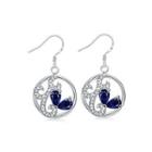 Fashion Elegant Openwork Geometric Round Earrings With Blue Cubic Zirconia Silver - One Size