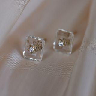 925 Sterling Silver Star Cube Ear Stud Light Gold - One Size