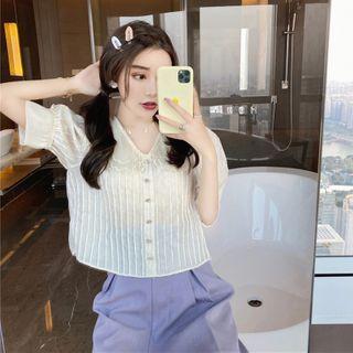 Ruffle Trim Collar Puff-sleeve Blouse