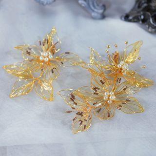 Wedding Flower Faux Pearl Hair Clip 1 Pair - Hair Clip - Gold - One Size