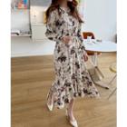 Frill-trim Floral Print Dress Ivory - One Size