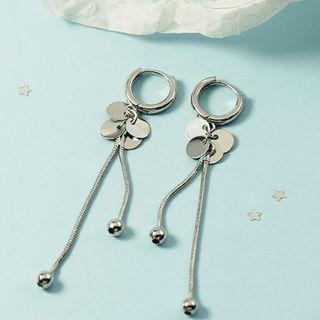 Fringe Drop Earring 1 Pair - Drop Earring - Disc - Beaded - Tassel - Silver - One Size