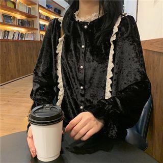 Flared-cuff Velvet Blouse