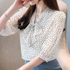3/4 Sleeve Dotted Tie-neck Blouse