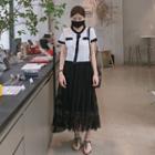 Band-waist Long Lace Skirt Black - One Size
