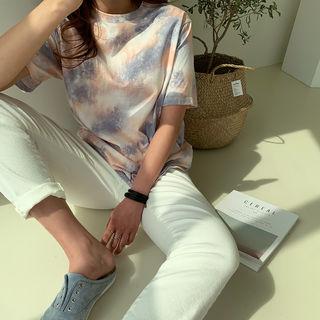 Short-sleeve Tie-dye T-shirt Peach - One Size