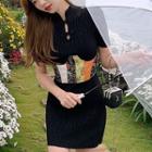 Short-sleeve Mini Sheath Dress / Print Corset Belt