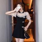 Set: Short-sleeve Mesh Panel Mini Dress + Shorts