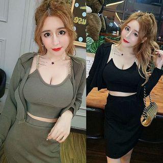 Set: Light Jacket + Spaghetti Strap Top + Skirt
