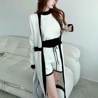 Contrast Trim Crop Tank Top / Shorts / Cardigan / Set