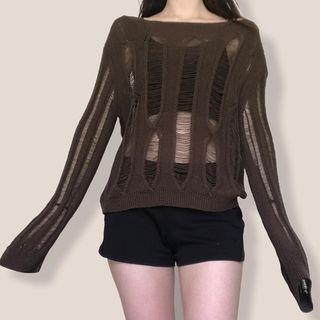 Long Sleeve Distressed Cut-out Sweater