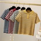 Short-sleeve Striped Knit Cropped Polo Shirt