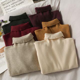 High-neck Rib-knit Sweater In 6 Colors