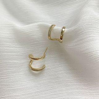 Rhinestone Layered Open Hoop Earring Gold - One Size