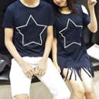 Couple Matching Printed Short-sleeve T-shirt / Fringed Short-sleeve T-shirt Dress