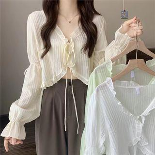 Tie-strap Ruffle Trim Cropped Blouse