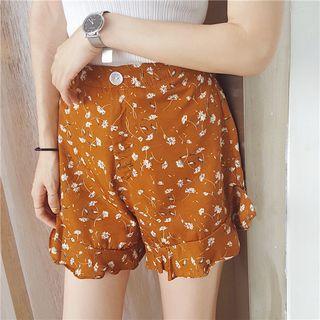 Floral Print Frill Trim Wide Leg Shorts