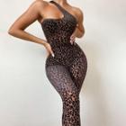 Leopard-print One-shoulder Jumpsuit