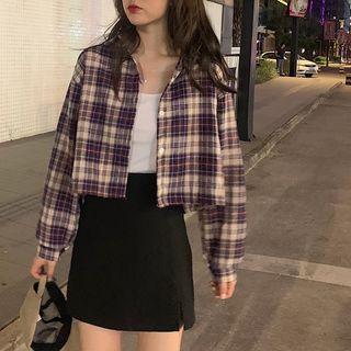 Plaid Cropped Shirt Jacket
