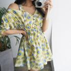 Cutout-shoulder Floral Pattern A-line Dress
