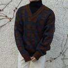 V-neck Checked Loose-fit Sweater
