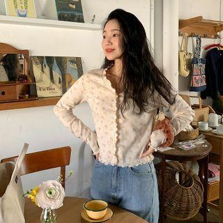 Lettuce-edge Floral Cardigan