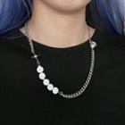 Faux Pearl Chain Necklace 1pc - Silver & White - One Size