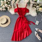 Tie-waist Cold-shoulder A-line Dress