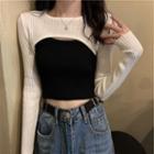 Plain Camisole Top / Long-sleeve Knit Crop Top