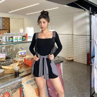 Square-neck Plain Skinny Mini Dress / Jumpsuit