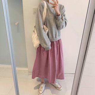 Mock Tow-piece Color-block Pullover Dress