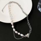 Faux Pearl Necklace 01 - Silver - One Size