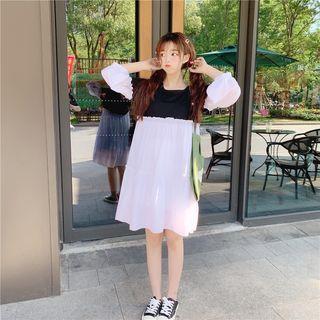 3/4-sleeve Color Block Midi Dress As Shown In Figure - One Size