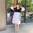 3/4-sleeve Color Block Midi Dress As Shown In Figure - One Size