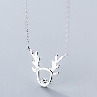 925 Sterling Silver Rhinestone Deer Pendant Necklace S925 Sterling Silver Pendant Necklace - One Size