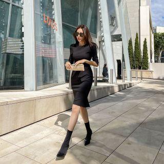 Padded-shoulder Sheath Dress