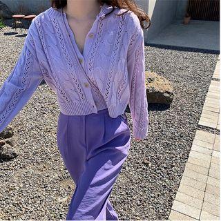 Pointelle Cardigan Purple - One Size