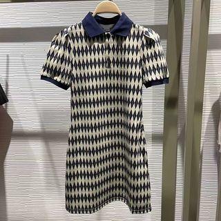 Short-sleeve Argyle Print Mini Polo Shirt Dress