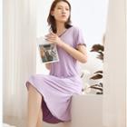Short-sleeve Contrast Trim Midi Sleep Dress