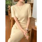 Textured Rib-knit Long Bodycon Dress