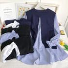 Set: Slit-back Knit Vest + Loose-fit Peplum Blouse